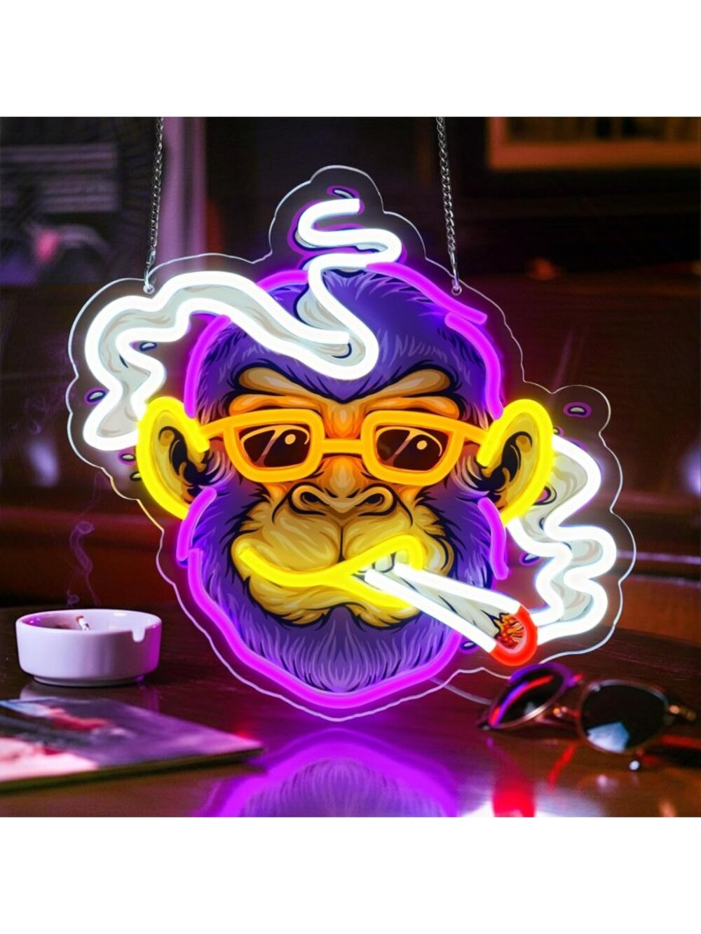 Cool Monkey Neon Sign Purple White Acrylic Dimmable Monkey Smoking Neon Light